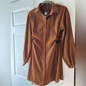NWT -Nasty Gal- hazelnut brown shirt dress with holes designed on the sides.